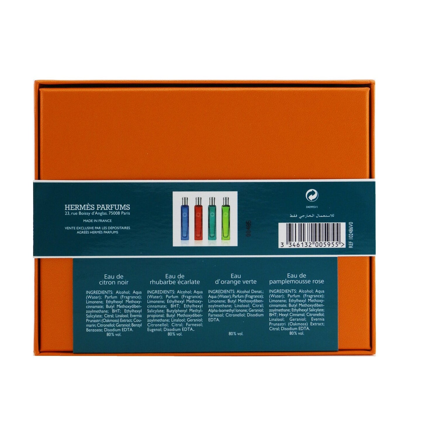 Hermes Colognes Collection Travel Set: Eau D'Orange Verte, Eau De Rhubarbe Ecarlate, Eau De Pamplemousse Rose, Eau De Citron Noir 4x15ml/0.5oz