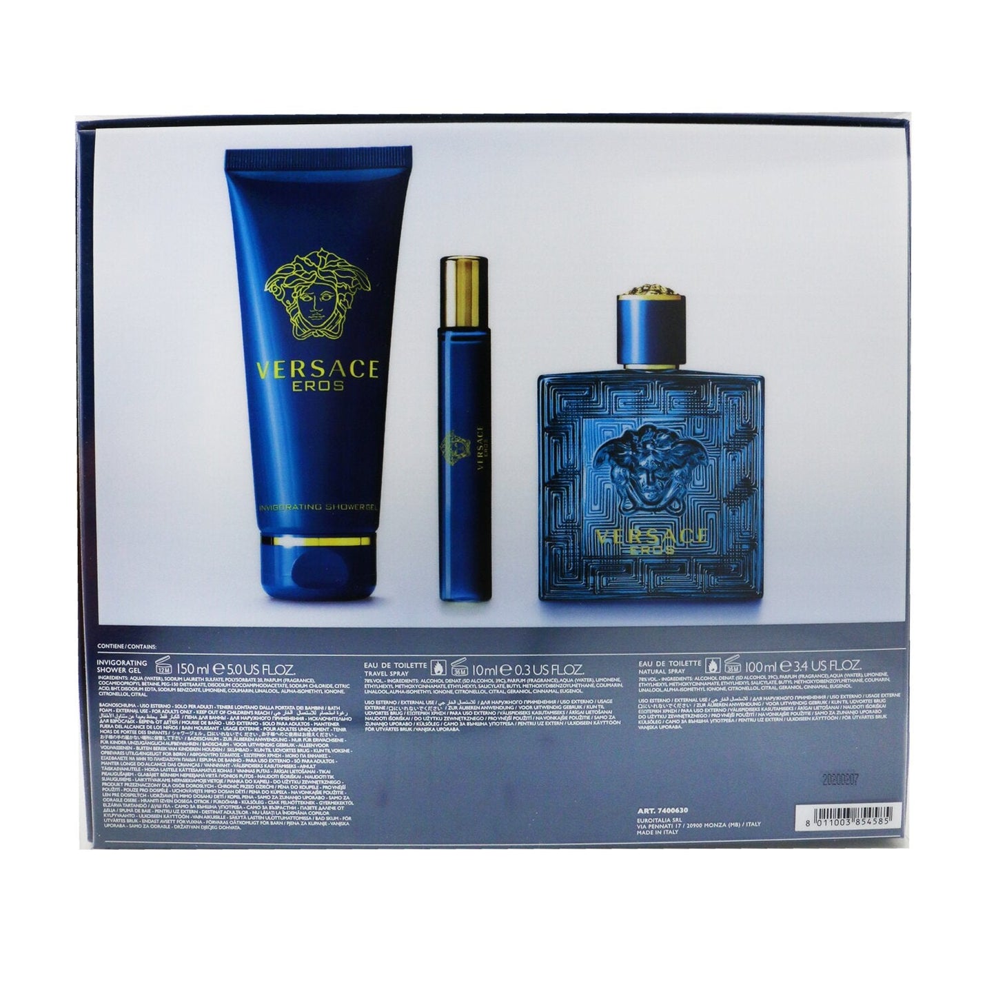 Versace Eros Coffret: Eau De Toilette Spray 100ml/3.4oz + Eau De Toilette Spray 10ml/0.3oz + Shower Gel 150ml/5oz 3pcs