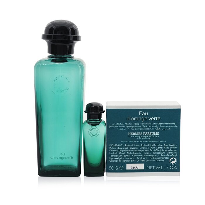 Hermes Eau D'Orange Verte Coffret: Eau De Cologne Spray + Eau De Cologne 7.5ml/0.25oz + Perfumed Soap 50g/1.7oz 3pcs 100ml/3.3oz