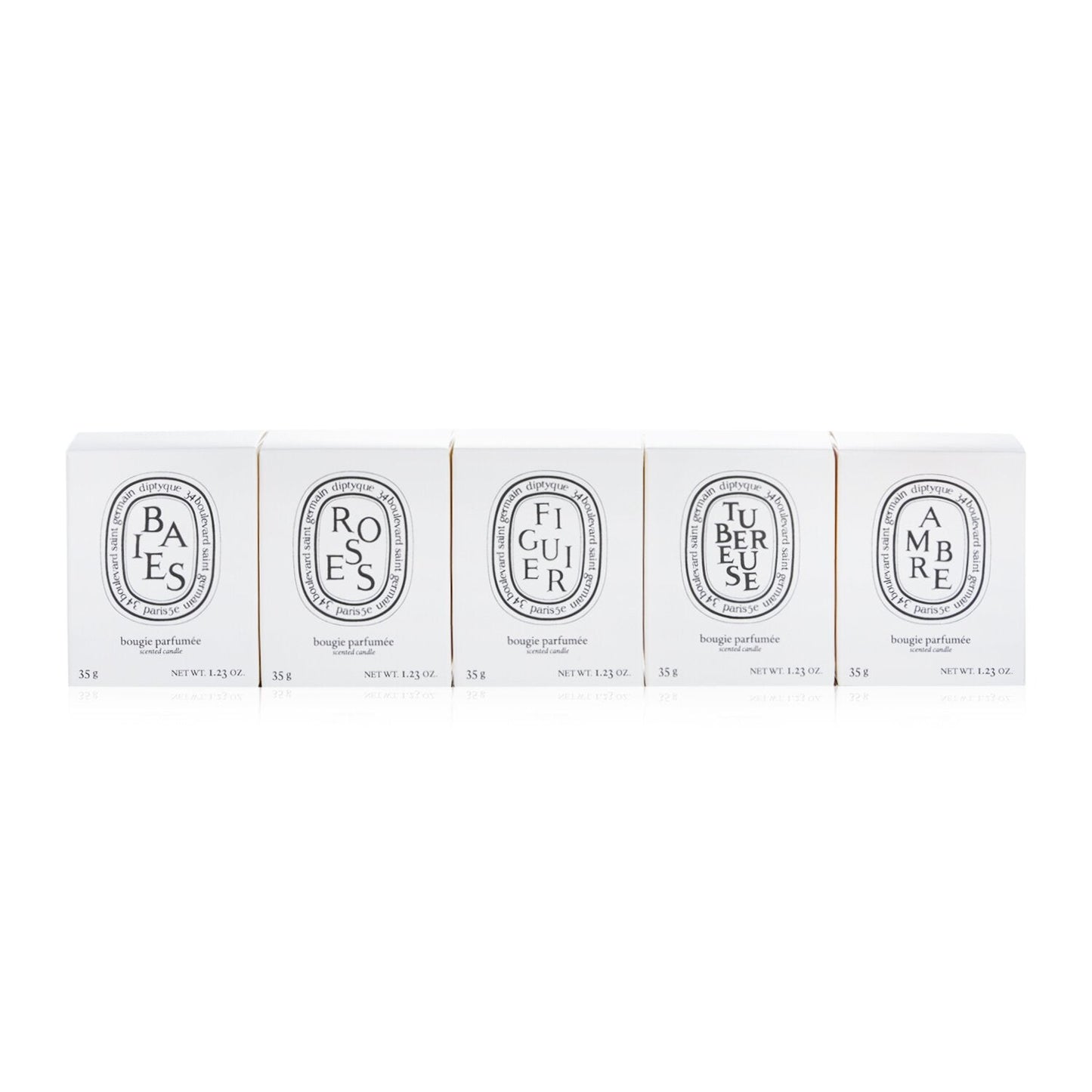 Diptyque Scented Candles Set - Berries, Roses, Fig Tree, Tuberose, Amber 5x35g/1.23oz