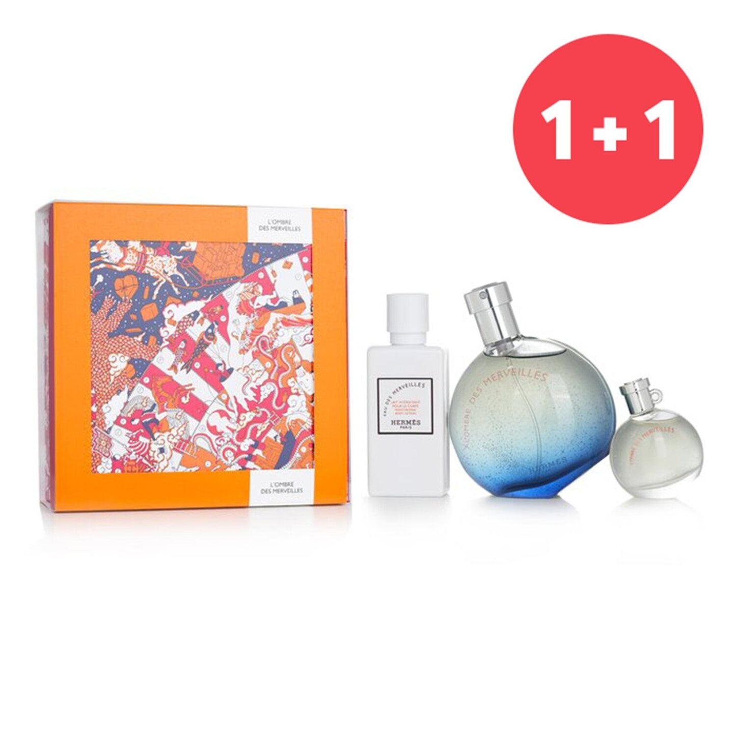 Hermes 【1+1 Set】L'Ombre Des Merveilles Coffret: Eau De Parfum Spray 50ml + Miniature EDP 7.5ml + Body Lotion 40ml 3pcs