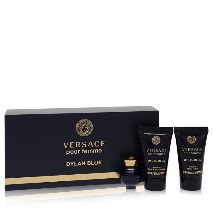 Versace Pour Femme Dylan Blue Gift Set - Mini Eau De Parfum + Body Lotion + Shower Gel 0.8 oz