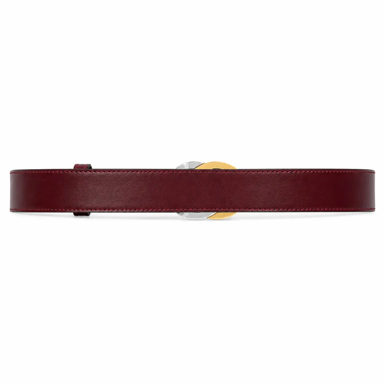Gucci Interlocking G Leather Belt Burgundy with Gold & Silver Buckle