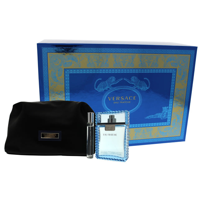 Versace Man Eau Fraiche by Versace for Men - 3 Pc Gift Set 3.4oz EDT Spray, 0.3 EDT Spray, Pouch