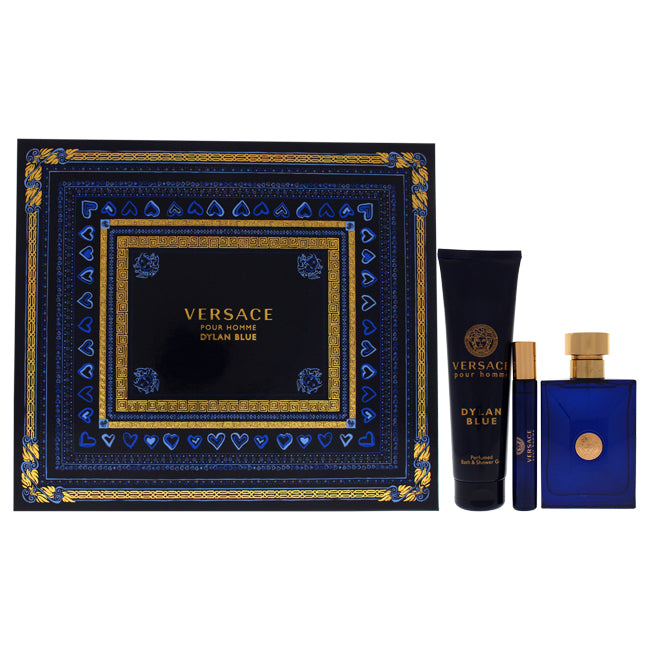 Dylan Blue by Versace for Men - 3 Pc Gift Set 3.4oz EDT Spray, 0.3oz EDT Spray, 5.0oz Bath and Shower Gel