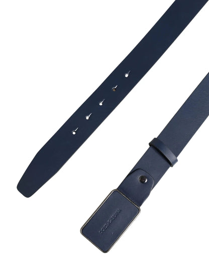 Dolce & Gabbana Blue Leather Logo Metal Buckle Men Belt