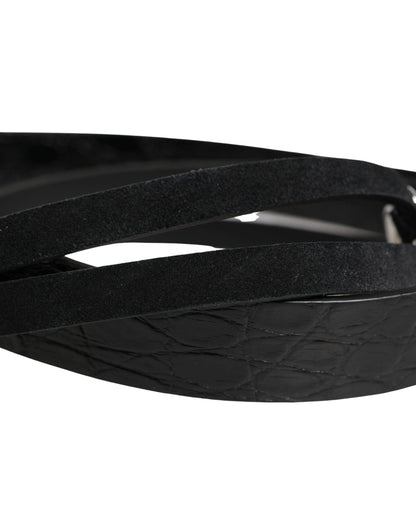 Dolce & Gabbana Black Exotic Leather Silver Metal Buckle Belt