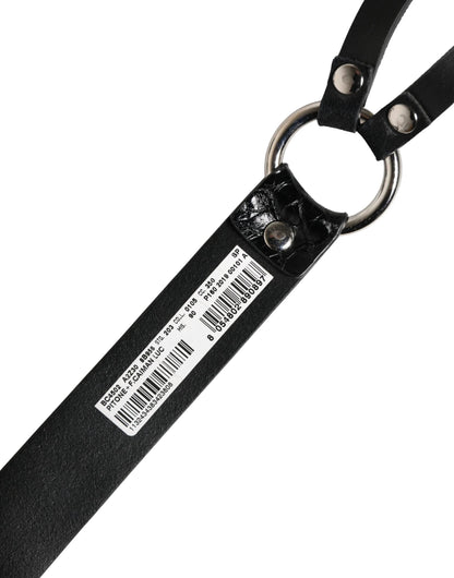 Dolce & Gabbana Black Exotic Leather Silver Metal Buckle Belt