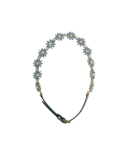 Dolce & Gabbana Green Leather Daisy Crystal Embellished Waist Belt