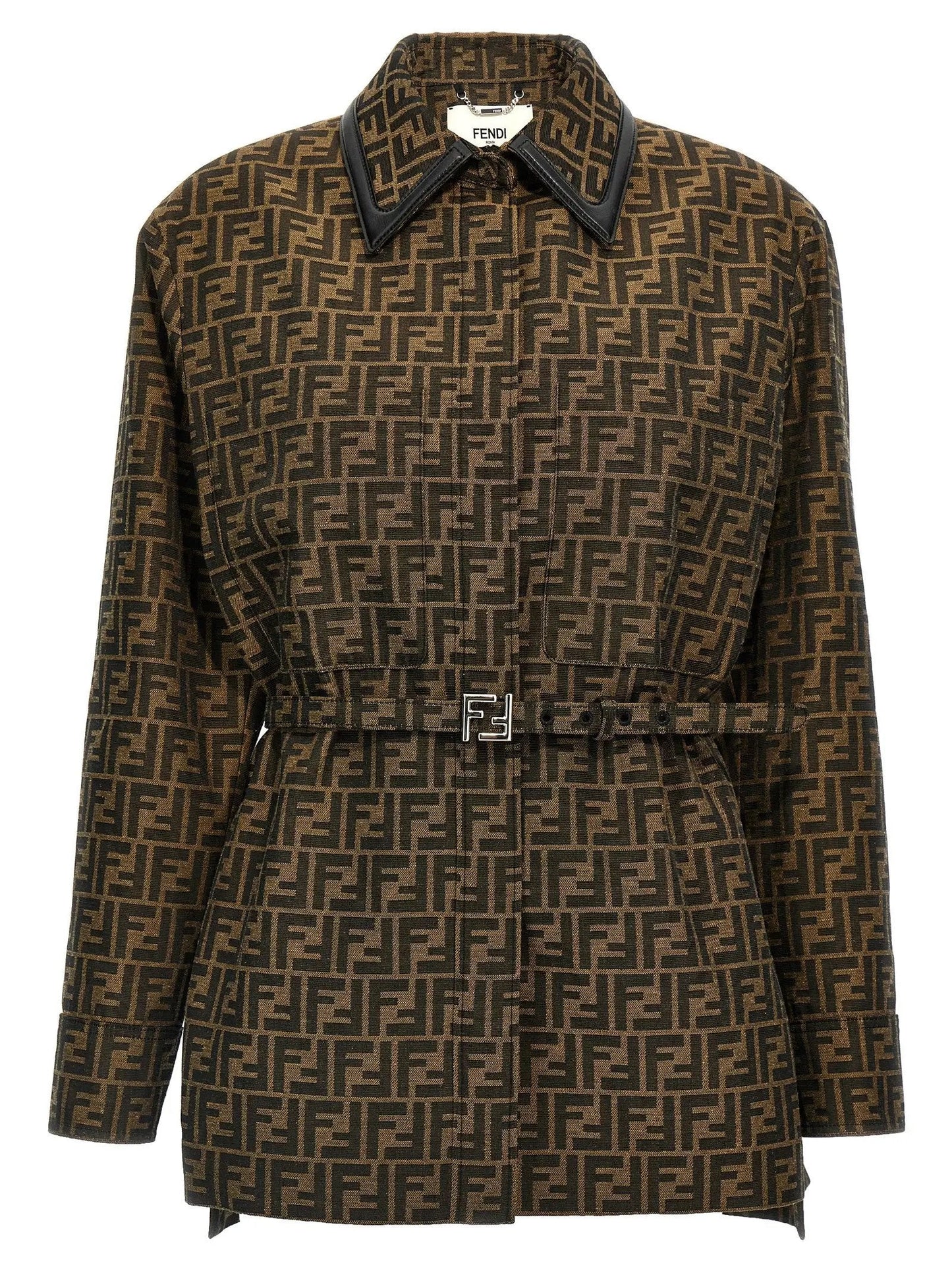 Fendi Brown Polyester Leather Jacket