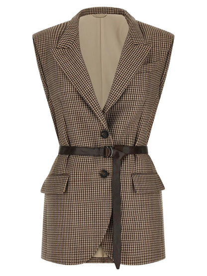 Brunello Cucinelli Beige Virgin Wool Sleeveless Jacket
