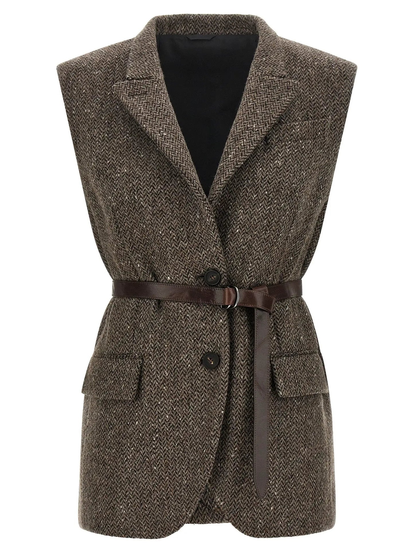 Brunello Cucinelli Brown Virgin Wool Sleeveless Jacket