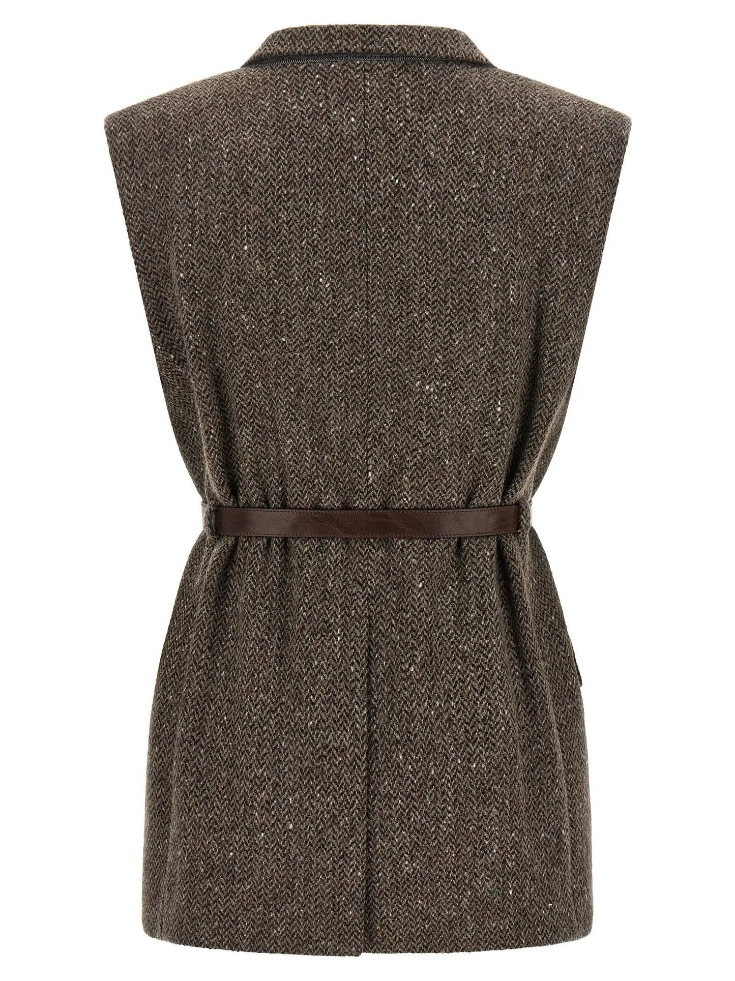 Brunello Cucinelli Brown Virgin Wool Sleeveless Jacket