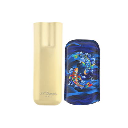 S.T. DUPONT 2 Cigar Case Golden Koi Fish Blue 183497