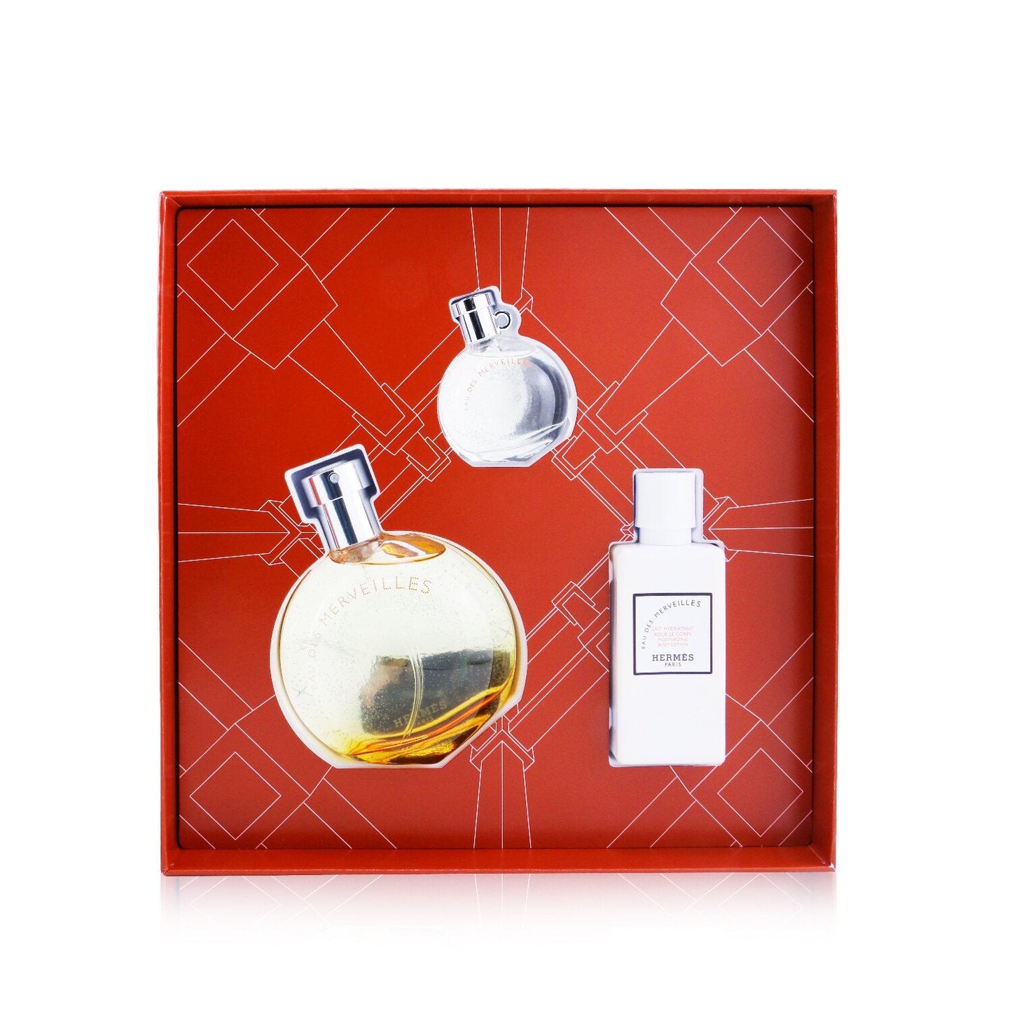 Hermes Eau Des Merveilles Coffret: Eau DeToilette Spray 50ml + Eau De Toilette 7.5ml + Body Lotion 40ml  3pcs