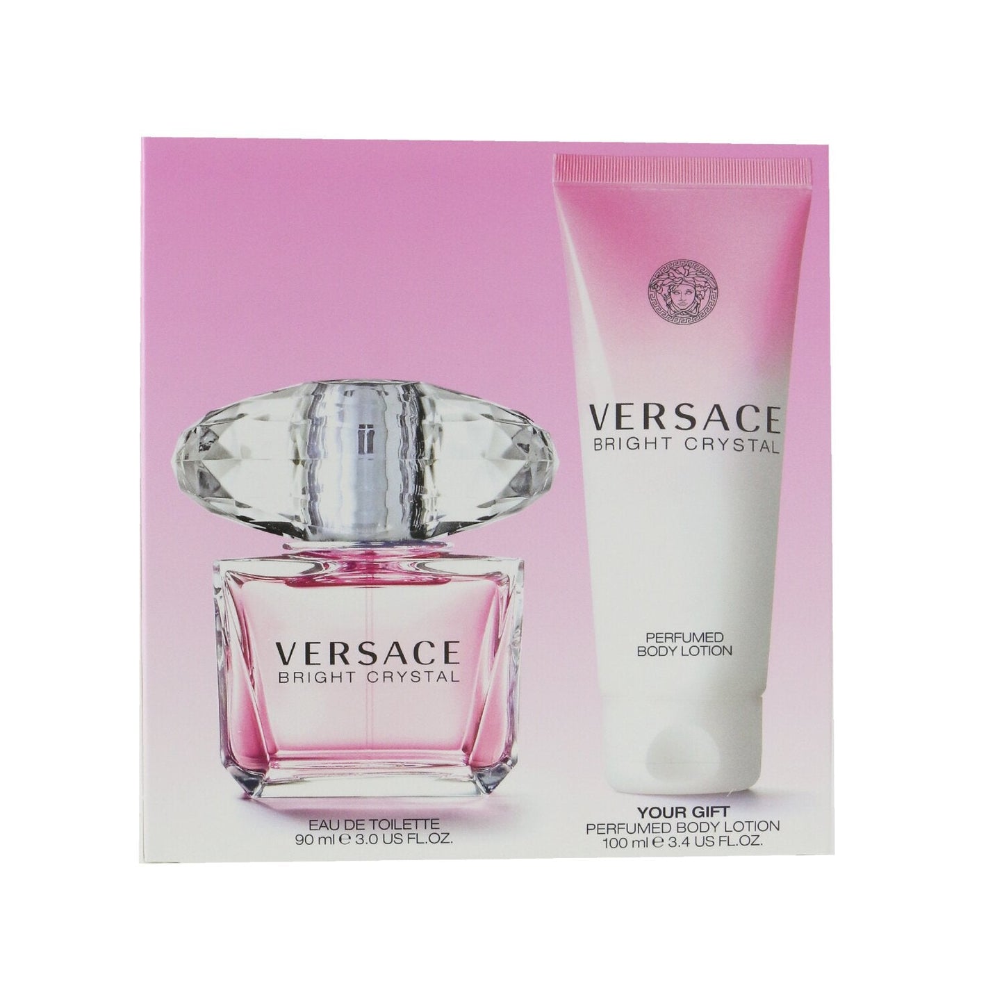 Versace Bright Crystal Coffret: Eau De Toilette Spray 90ml/3oz + Perfumed Body Lotion 100ml/3.4oz  2pcs