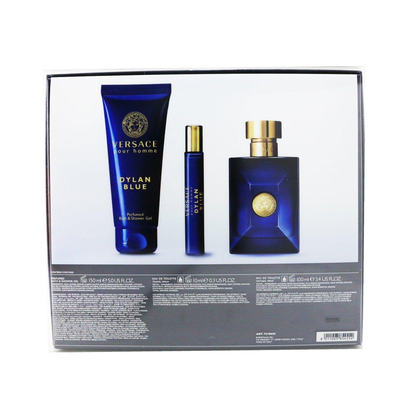 Versace Dylan Blue Coffret: Eau De Toillete Spray 100ml/3.4oz + Eau De Toillete Spray 10ml/0.3ozl + Bath&Shower Gel 150ml/5oz  3pcs