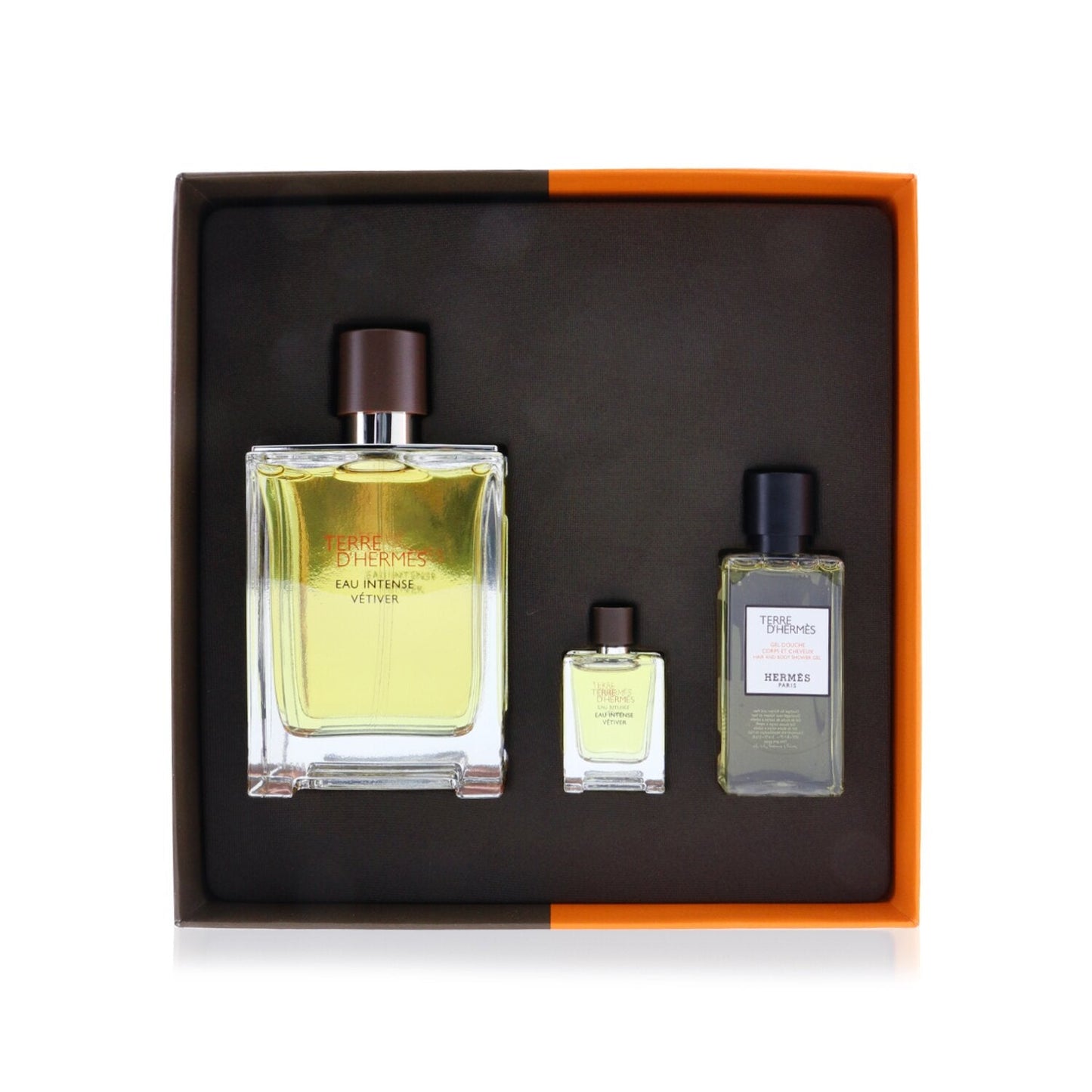 Hermes Terre D'Hermes Eau Intense Vetiver Coffret: Eau De Parfum 100ml/3.3oz + Hair & Body Shower Gel 40ml/1.35oz + Eau De Parfum 5ml/0.17oz  3pcs