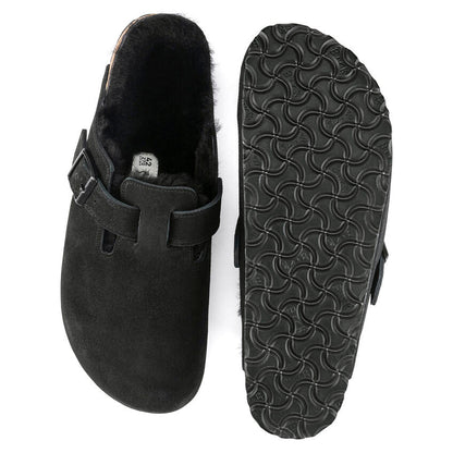 Unisex Boston Shearling Suede Leather Black Regular/Wide