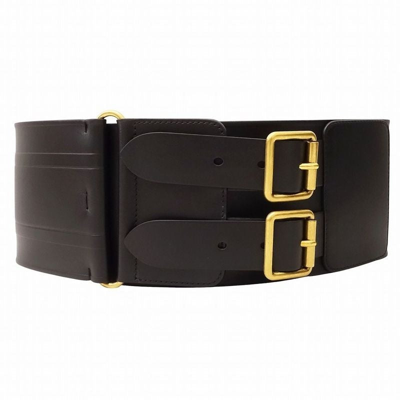 Christian Dior Logo Belt Corset Leather Double Waist Gold Hardware TNT