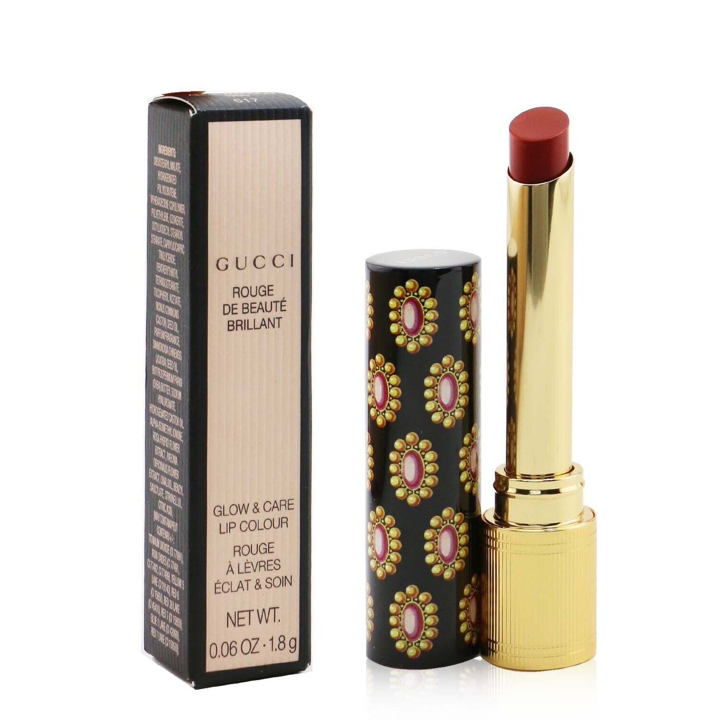 Gucci Rouge De Beaute Brillant Glow & Care Lip Colour - # 411 Emmy Petal  1.8g/0.06oz