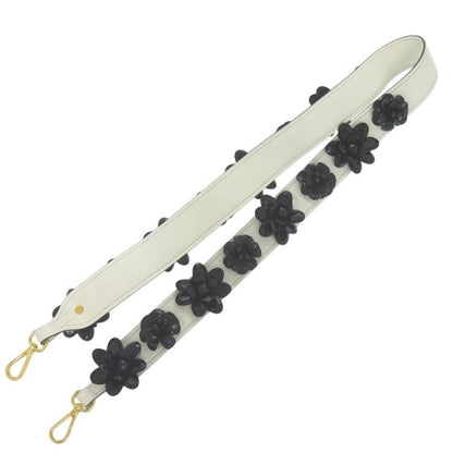 Prada Shoulder Belt White Black Flower Leather Strap 1085