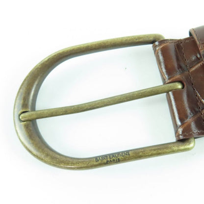 Saint Laurent Logo Croc Shape Pressed Leather Belt Brown 65 Storage