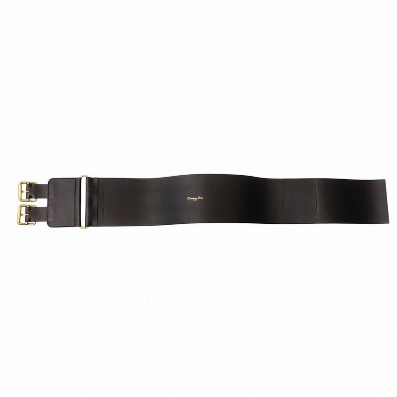 Christian Dior Logo Belt Corset Leather Double Waist Gold Hardware TNT