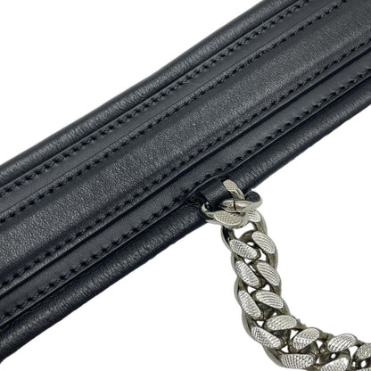Gucci Interlocking Chain Belt Choker Black Leather Silver