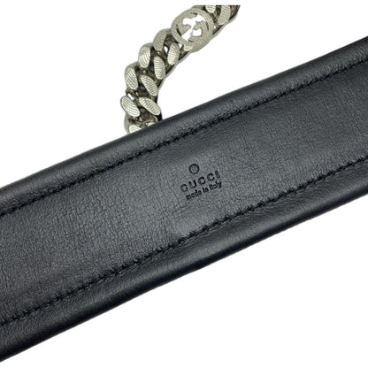 Gucci Interlocking Chain Belt Choker Black Leather Silver