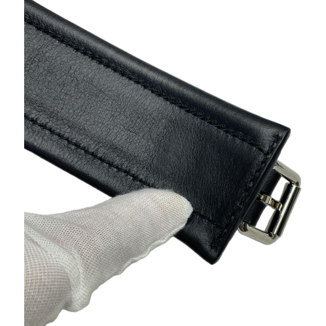 Gucci Interlocking Chain Belt Choker Black Leather Silver