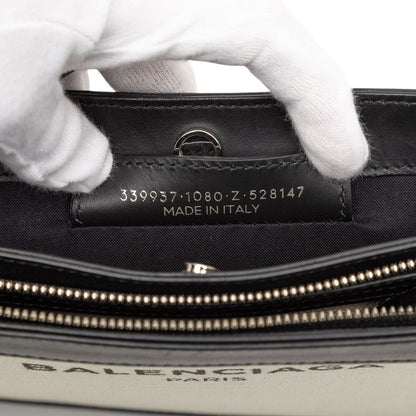 Balenciaga Logo Navy Pochette Crossbody Shoulder Bag Black Ivory Canvas