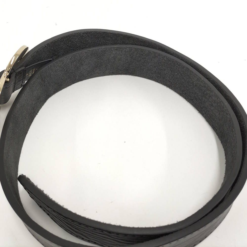 Gucci Holeless Belt Heart Buckle Leather Black
