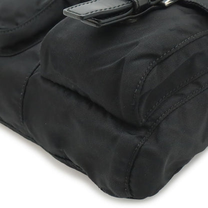 Prada Triangle Logo Belt Bag Waist Pouch Bag Nylon Leather Nero Black Silver