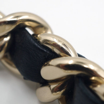 Chanel Double Pearl CC Logo Rhinestone Plate Belt Leather Black Gold