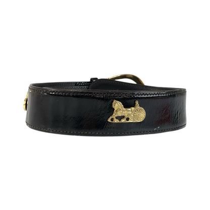 Celine Vintage Carriage 70 Black Gold Patent Leather Belt