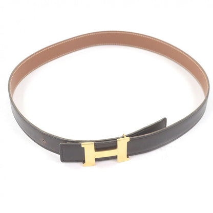 Hermes Vintage Martin Margiela Era Logo Gold Buckle Leather Belt Dark Brown 70