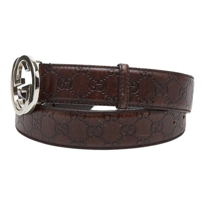 Gucci GG Pattern Interlocking Belt 90 36 Brown Leather