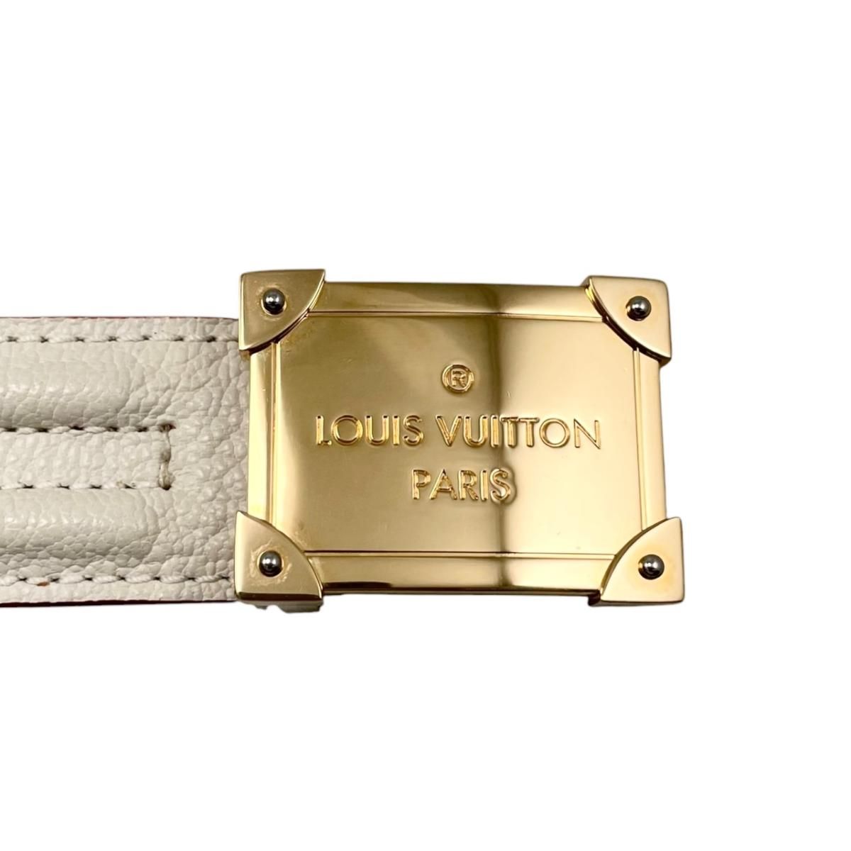 Louis Vuitton Belt Ceinture Pandora Leather Logo Buckle White Beige Gold