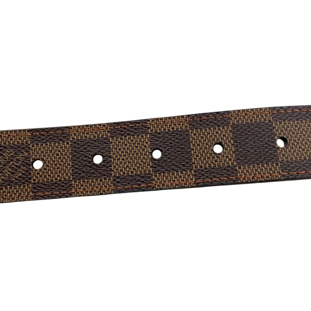 Louis Vuitton Belt Ceinture Carre Damier Ebene Logo Buckle Gold