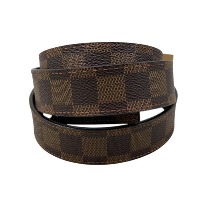 Louis Vuitton Belt Ceinture Carre Damier Ebene Logo Buckle Gold