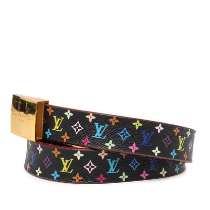 Louis Vuitton Monogram Multicolor Ceinture Carre 80 32 Black Leather Belt