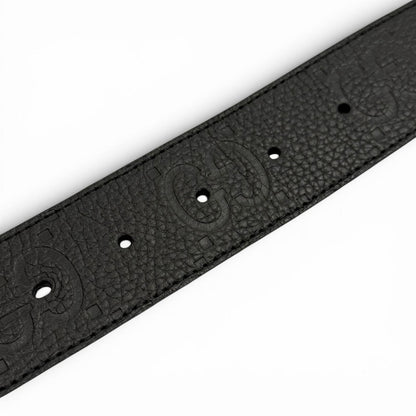 Gucci Leather GG Pattern Interlocking Buckle Wide Belt Black Silver