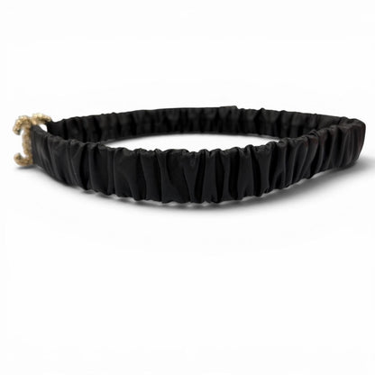 Chanel 21c CC Logo Rhinestone Leather Rubber Belt Black Gold