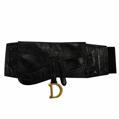 Dior Vintage Logo Saddle Leather Belt Black Gold