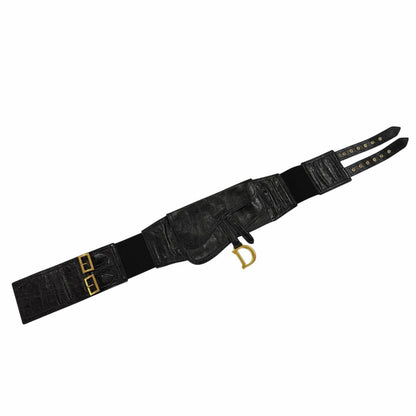 Dior Vintage Logo Saddle Leather Belt Black Gold