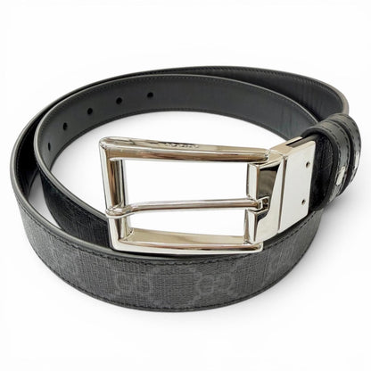 Gucci Leather GG Supreme Canvas Square Buckle Reversible Belt Black 90 36