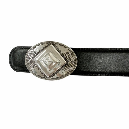 Hermes Toareg Silver Buckle Leather Belt Black 75