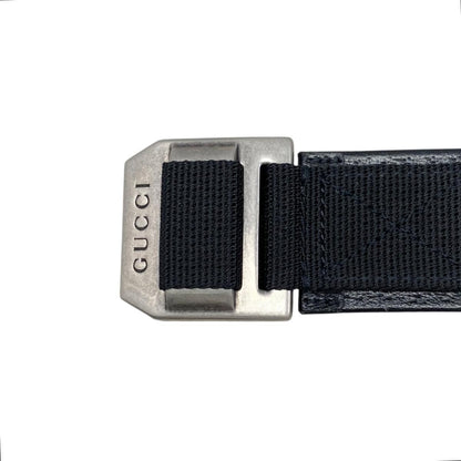 Gucci Belt Jumbo GG Nylon Leather Black Silver