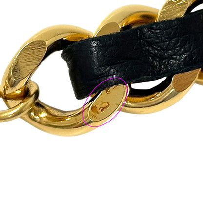 Chanel Belt Cambon Leather Chain Gold Black Logo Plate CC Thick